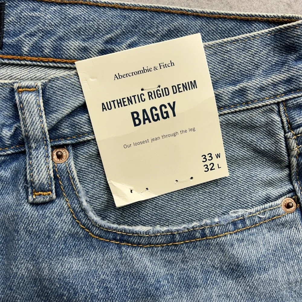 Abercrombie & Fitch Jeans Mens 33x32 Blue Baggy Relaxed Straight Leg Denim New